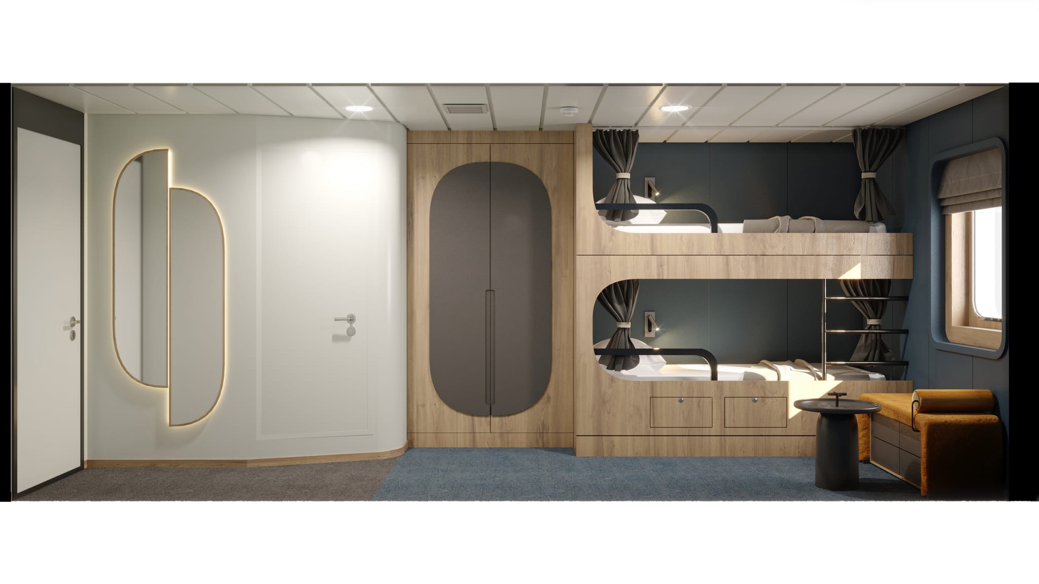 Berth and storage layout in the crew cabin