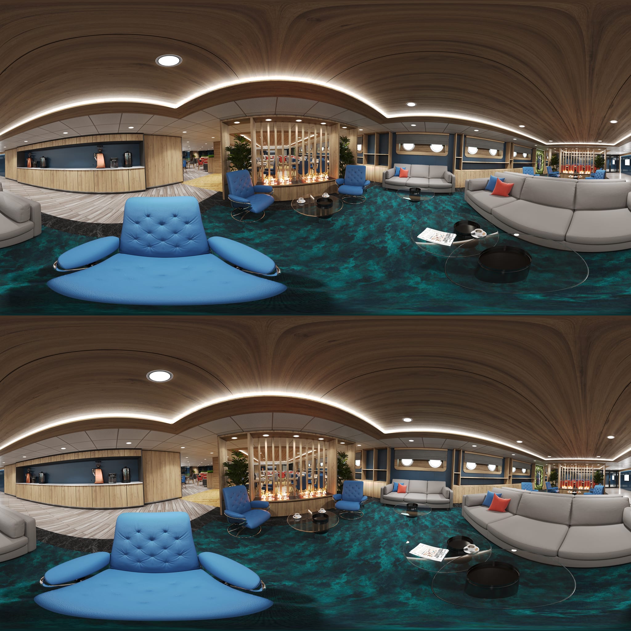 360-degree view of the recreation area under an alternative lighting scenario