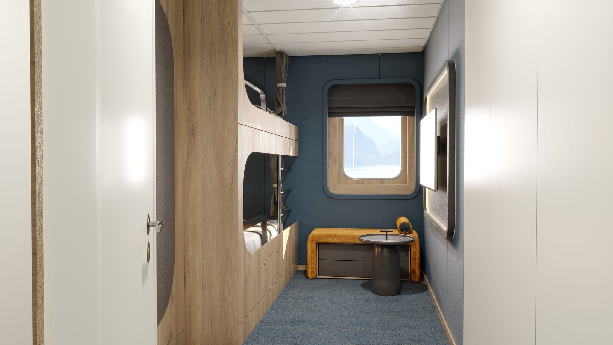 Work and rest corner in a staff cabin