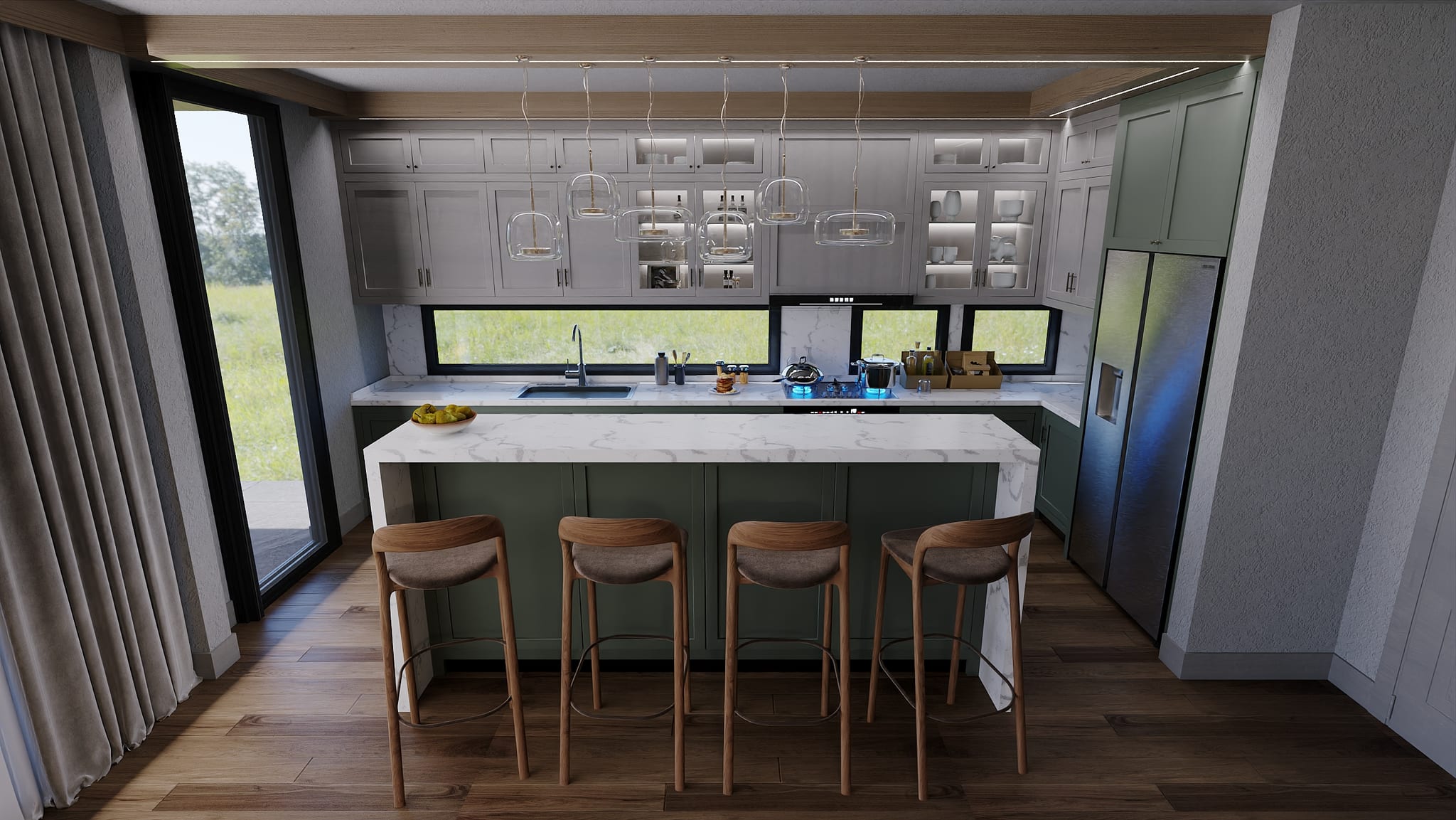 Wooden Cabine Interior Kitchen Design